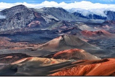 a large mountain in the background